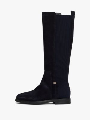 blau hoher wildleder-stiefel mit reißverschluss für damen - tommy hilfiger