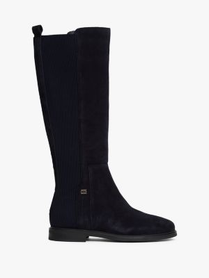 blau hoher wildleder-stiefel mit reißverschluss für damen - tommy hilfiger