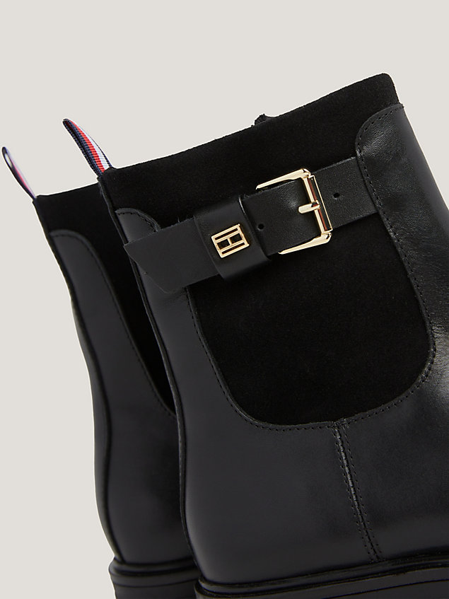 black skórzane buty do kostki essential z metalową sprzączką dla kobiety - tommy hilfiger