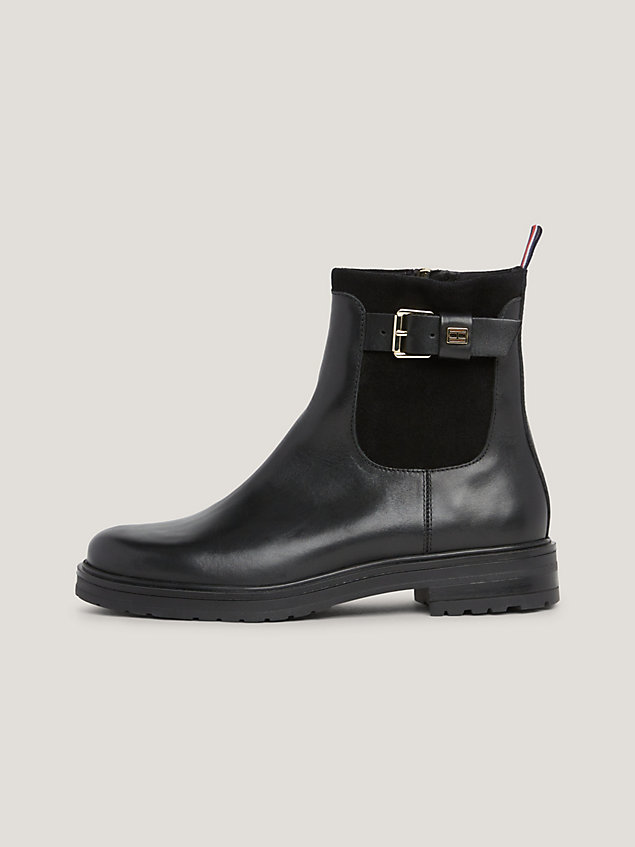 black essential leather buckle ankle boots for women tommy hilfiger