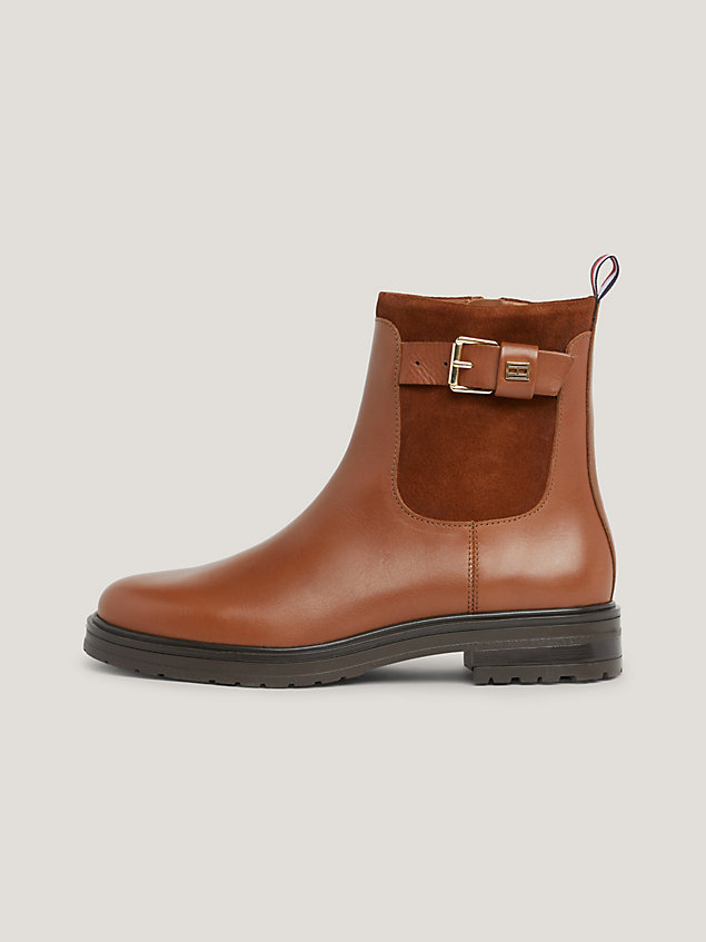 brown essential leather buckle ankle boots for women tommy hilfiger