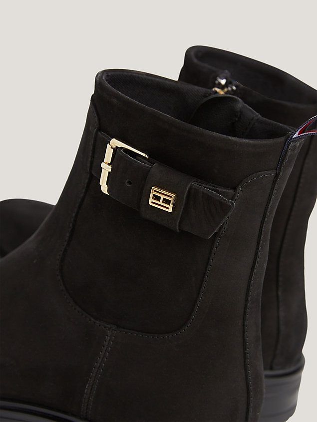 black essential belt detail nubuck ankle boots for women tommy hilfiger