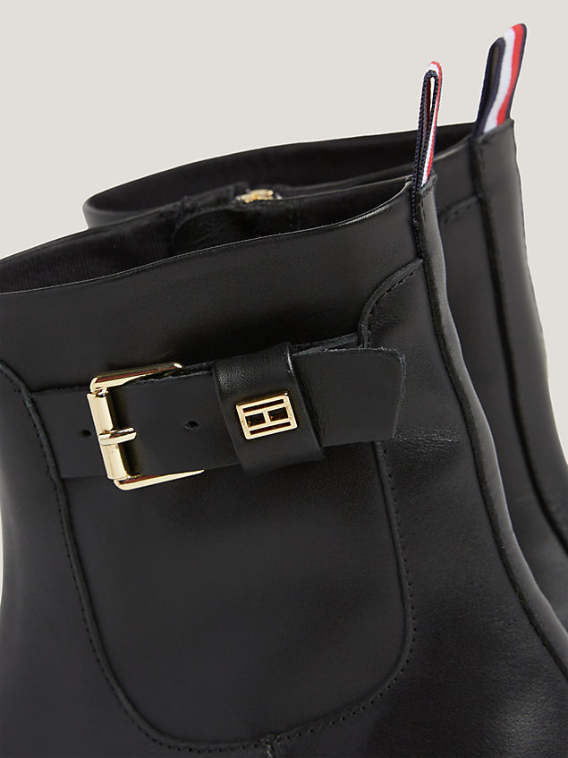 black skórzane buty do kostki essential z metalową sprzączką dla kobiety - tommy hilfiger