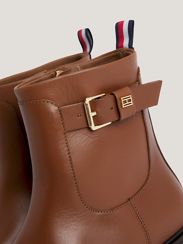 brown essential belt detail leather ankle boots for women tommy hilfiger