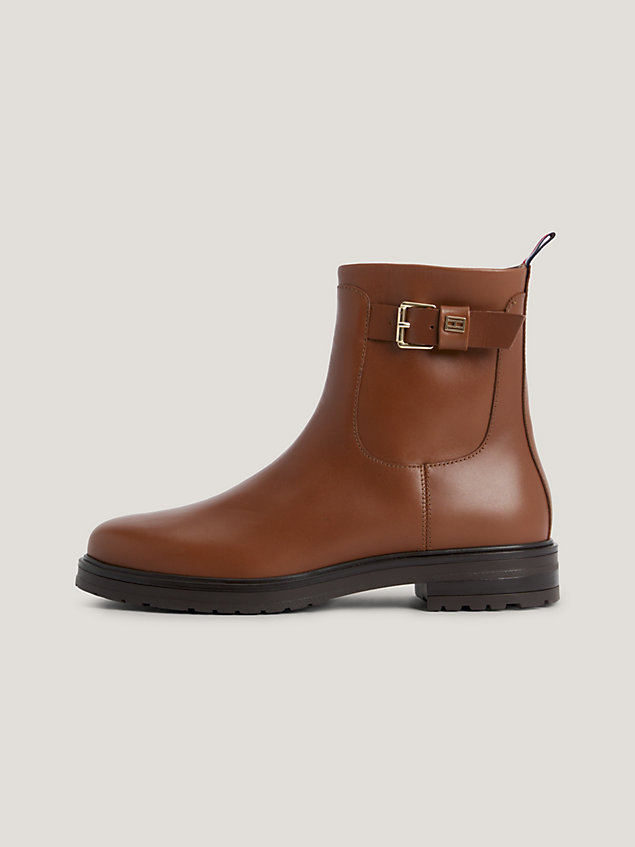 brown essential belt detail leather ankle boots for women tommy hilfiger
