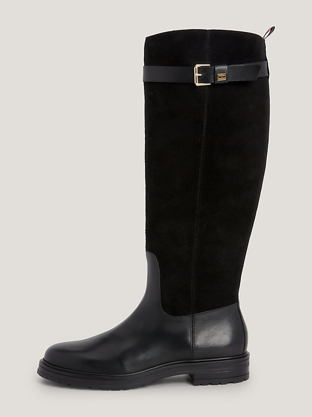 black essential belt detail leather knee-high boots for women tommy hilfiger