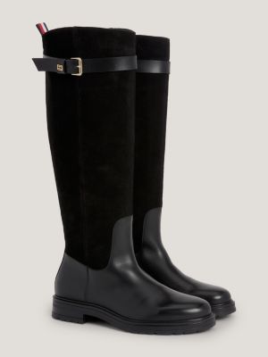 Essential Belt Detail Leather Knee High Boots Black Tommy Hilfiger