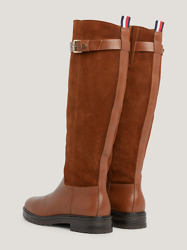 brown essential belt detail leather knee-high boots for women tommy hilfiger