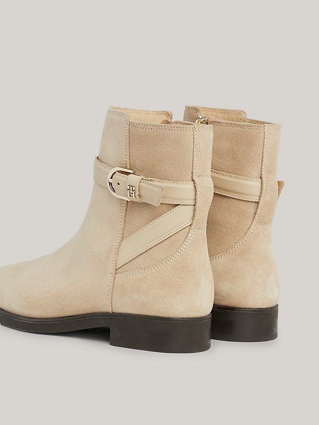 beige elevated essential suede strap ankle boots for women tommy hilfiger