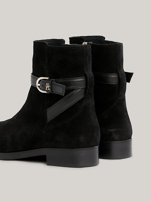 black elevated essential suede strap ankle boots for women tommy hilfiger