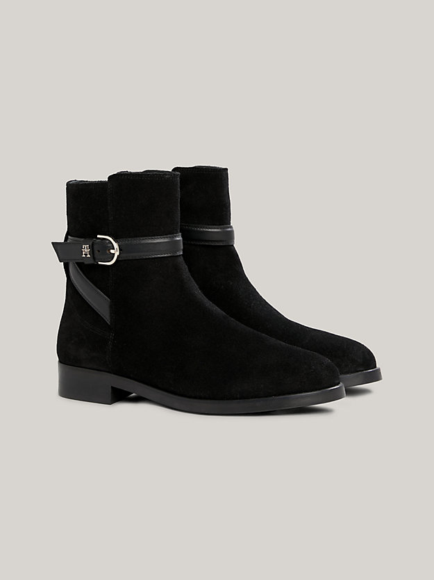 Elevated Essential Suede Strap Ankle Boots | Black | Tommy Hilfiger