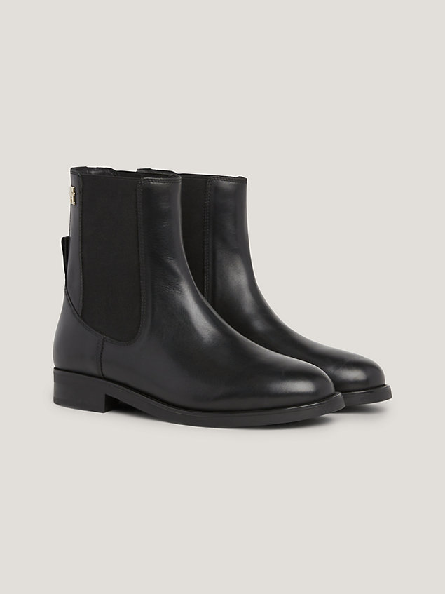 black elevated essential leather ankle boots for women tommy hilfiger