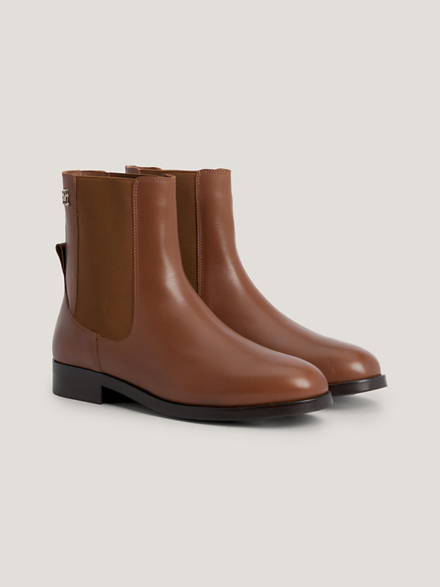 brown elevated essential leather ankle boots for women tommy hilfiger
