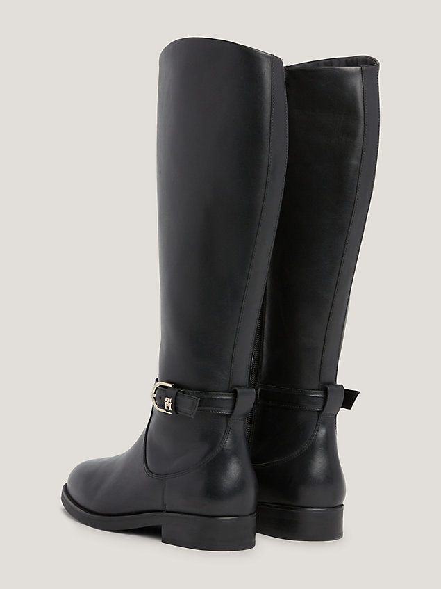 black elevated essential leather knee-high boots for women tommy hilfiger