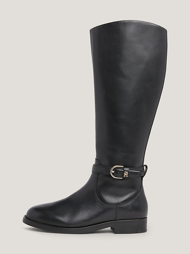black elevated essential leather knee-high boots for women tommy hilfiger