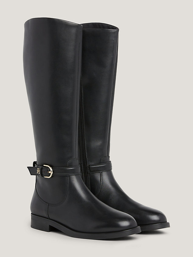 bottes hautes elevated essential en cuir black pour femmes tommy hilfiger