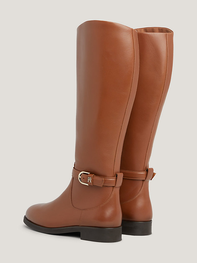 brown elevated essential leather knee-high boots for women tommy hilfiger