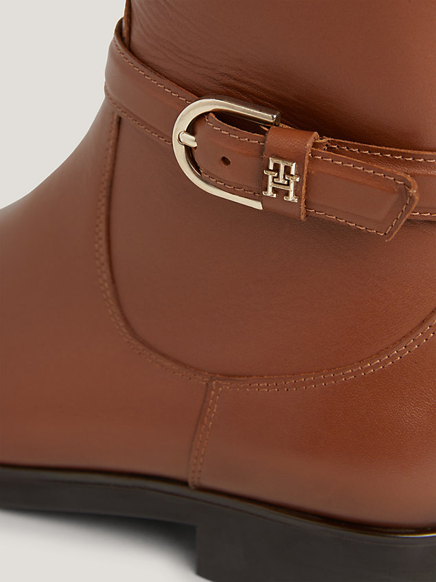 bottes hautes elevated essential en cuir brown pour femmes tommy hilfiger