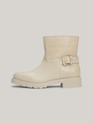 Leather Low Biker Boots Beige Tommy Hilfiger