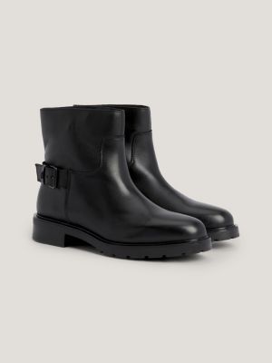 Bottes cuir noir à lanière et fermoir acier - Bottes cavalières femme