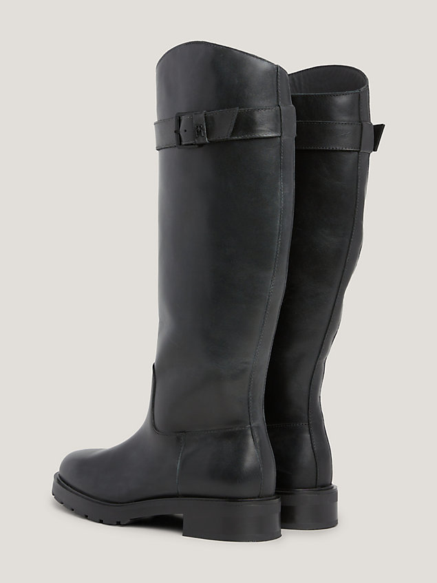 black long leather biker boots for women tommy hilfiger