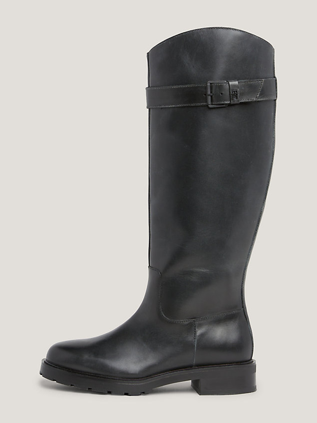 black long leather biker boots for women tommy hilfiger