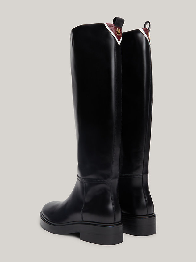 black elevated leather knee-high boots for women tommy hilfiger
