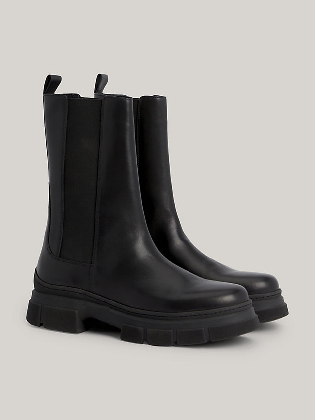 black essential leather chelsea boots for women tommy hilfiger