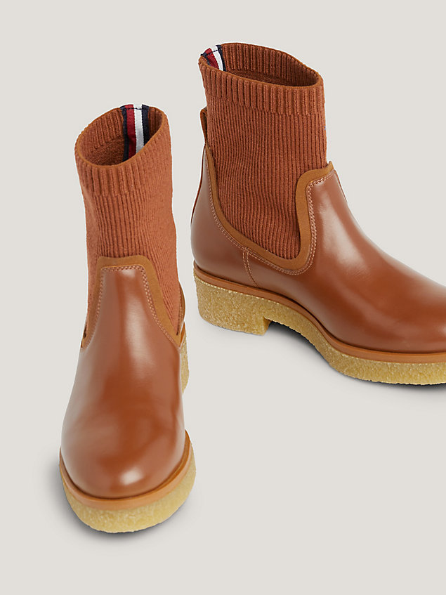 brown sock-boot aus leder mit krepp-effekt für damen - tommy hilfiger
