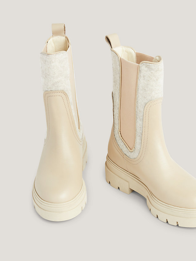 beige contrast leather chelsea boots for women tommy hilfiger