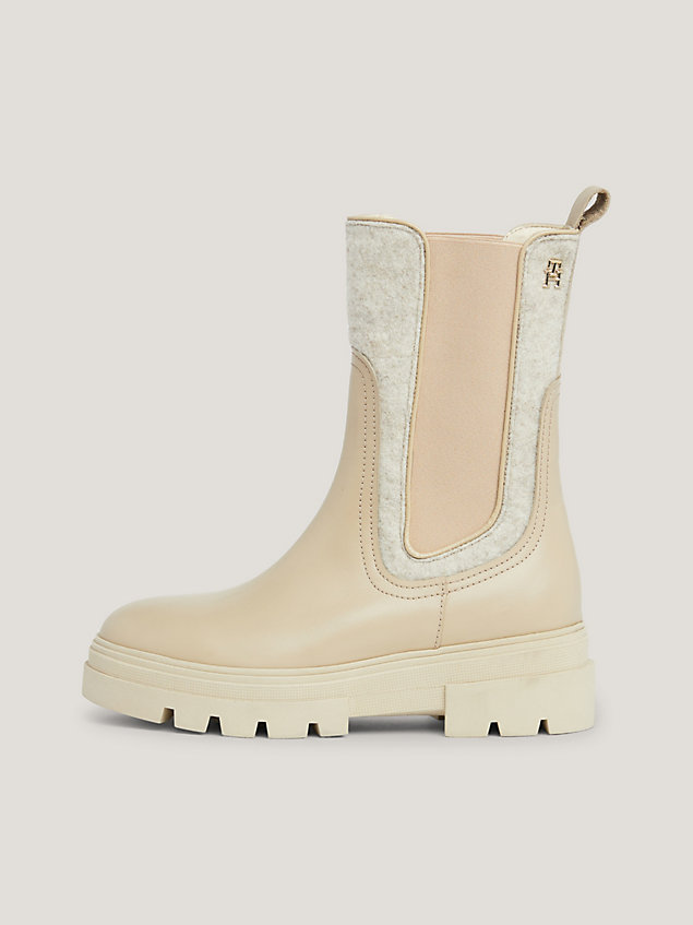 beige contrast leather chelsea boots for women tommy hilfiger