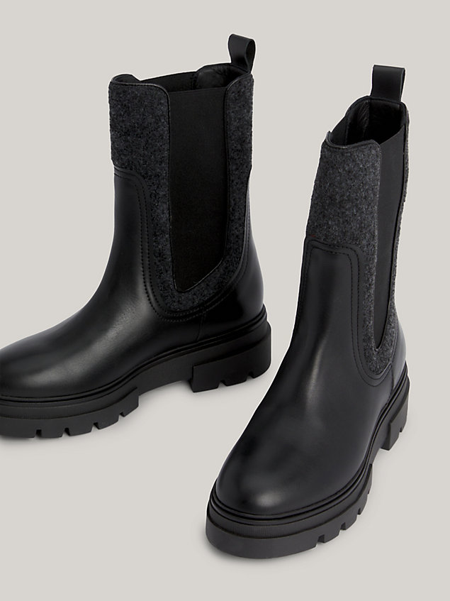 black chelsea-boot aus leder mit kontrast-einsätzen für damen - tommy hilfiger