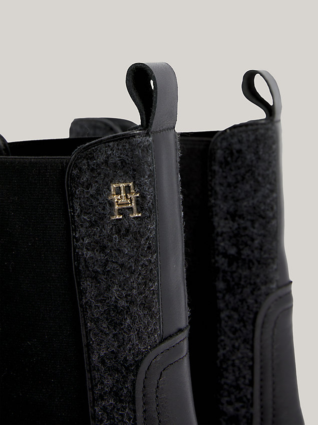 black chelsea-boot aus leder mit kontrast-einsätzen für damen - tommy hilfiger