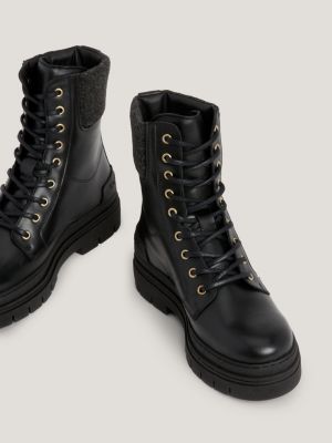 Black contrast cuff lace up store hiker boots