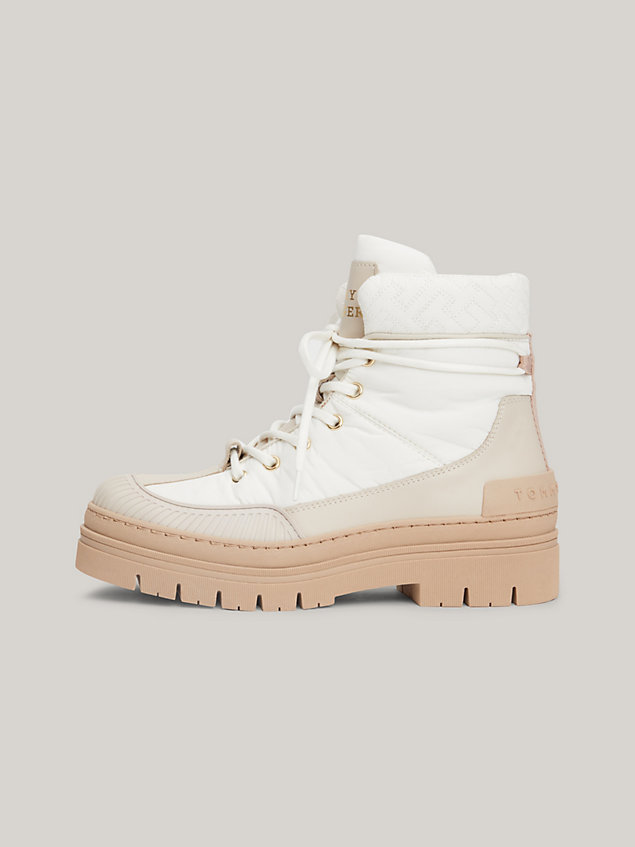 white th monogram lace-up outdoor boots for women tommy hilfiger