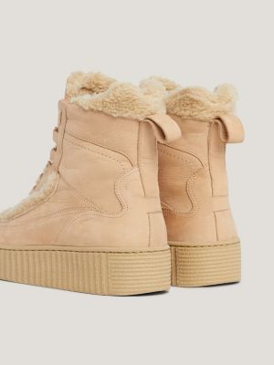 Bottines Essential en cuir fourr es lacets Beige Tommy Hilfiger