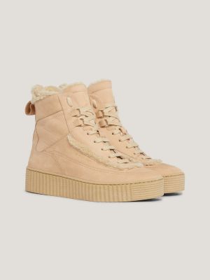 Essential Leather Lace-Up Warm Lined Boots | Beige | Tommy Hilfiger