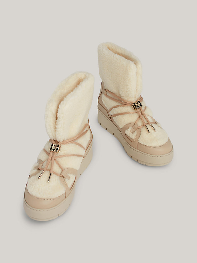 beige teddy cleat signature tape snow boots for women tommy hilfiger