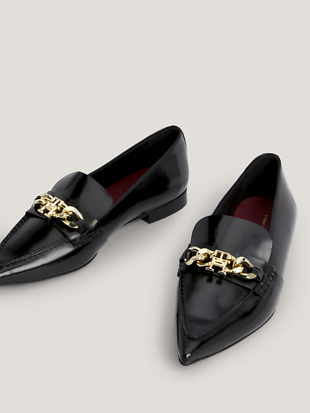 black leather pointed toe chain ballerinas for women tommy hilfiger