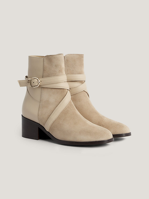 beige elevated essential suede temperature regulating boots for women tommy hilfiger