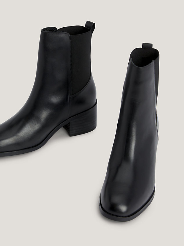 black essential leather temperature regulating chelsea boots for women tommy hilfiger