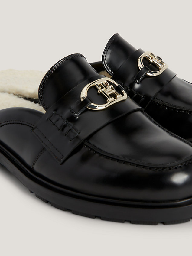 black leather warm lined mules for women tommy hilfiger