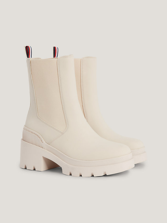 beige rubberised mid block heel boots for women tommy hilfiger