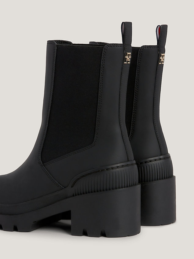 black gummierter stiefel mit mittelhohem blockabsatz für damen - tommy hilfiger