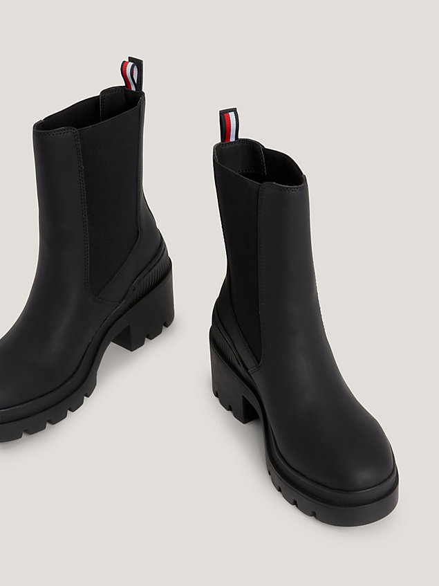 black rubberised mid block heel boots for women tommy hilfiger