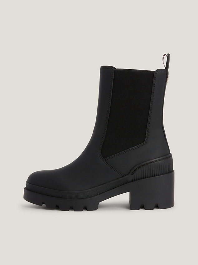black rubberised mid block heel boots for women tommy hilfiger