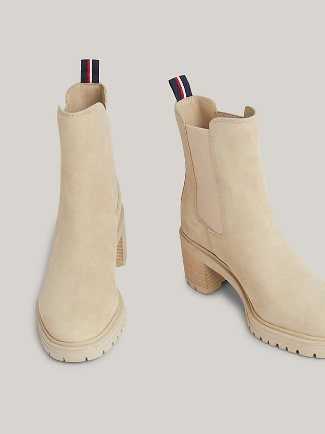 beige essential mid heel cleat suede boots for women tommy hilfiger