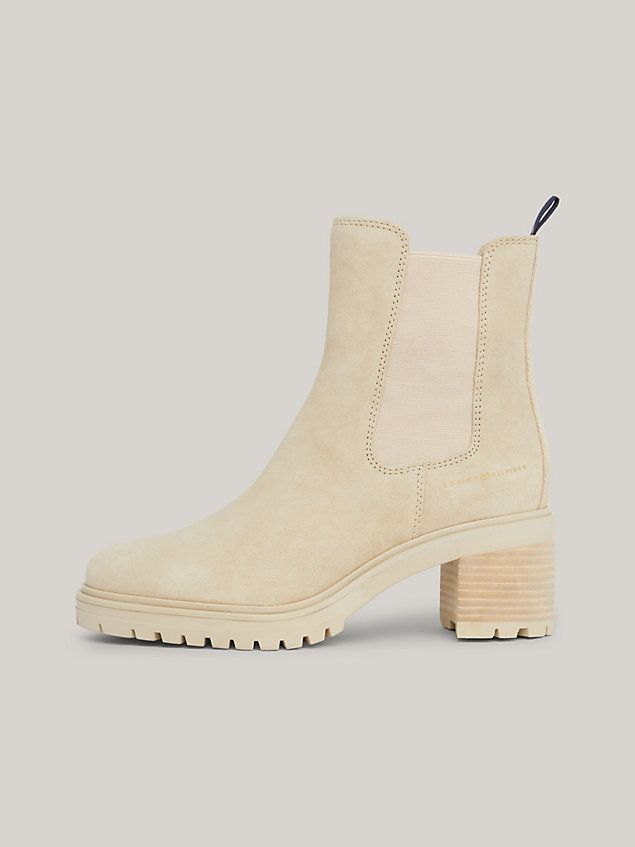 beige essential mid heel cleat suede boots for women tommy hilfiger