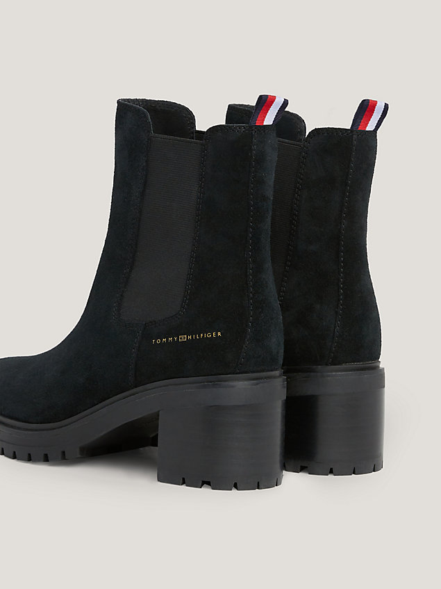 black essential mid heel cleat suede boots for women tommy hilfiger