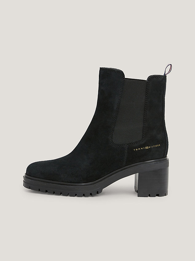 black essential mid heel cleat suede boots for women tommy hilfiger